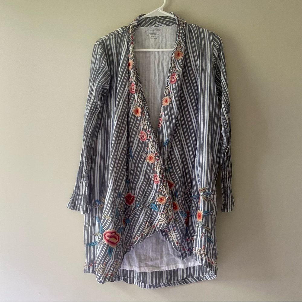 Embroidered Open Front Kimono Wrap Cardigan Karyn Seo Athleta Women’s SM